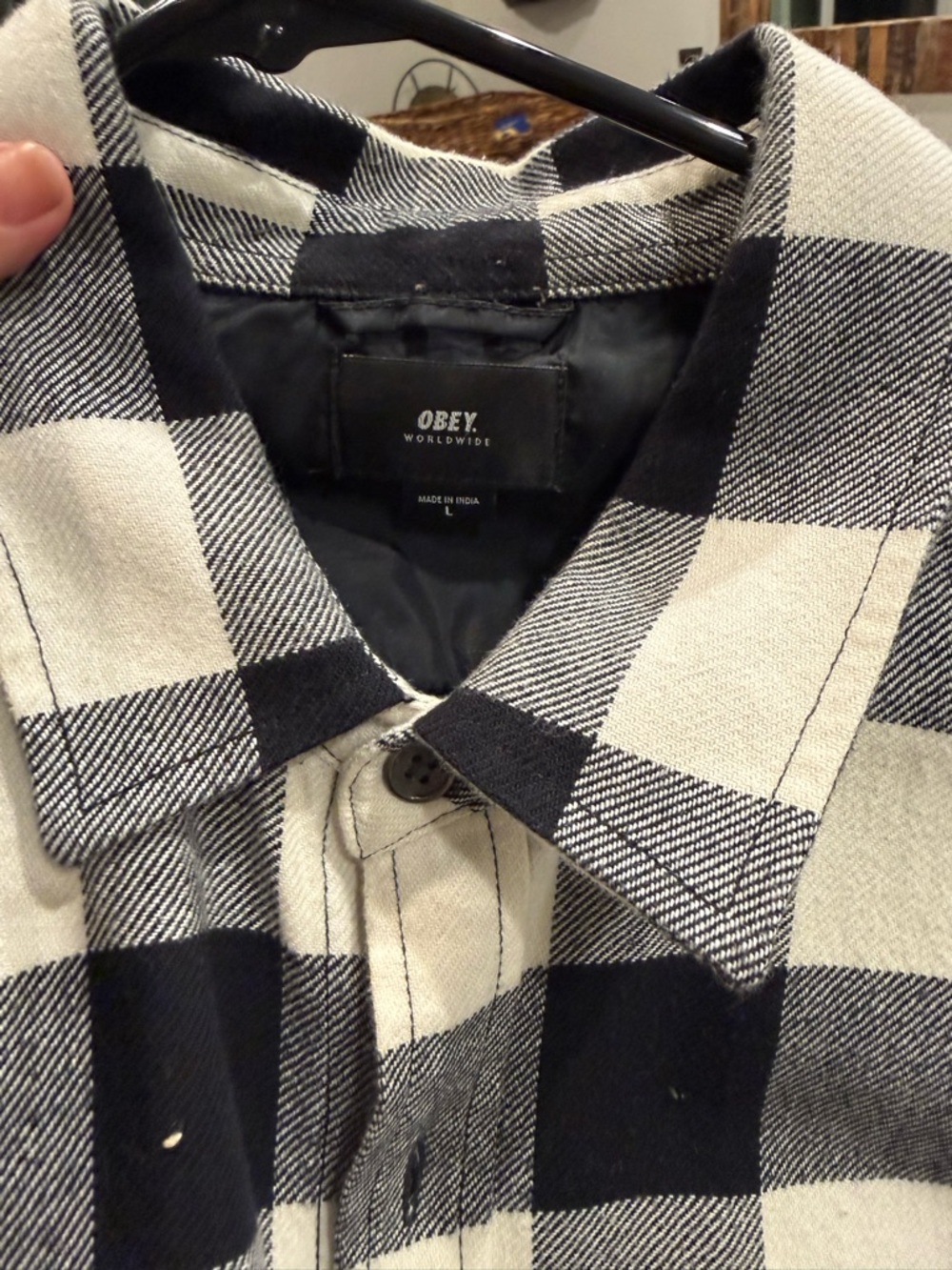 Obey Black and White Buffalo Plaid Button-Down Shirt - Picture 4 of 4